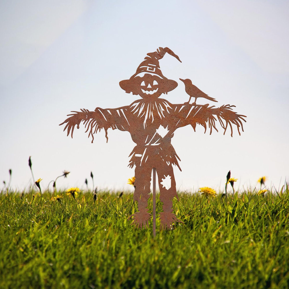 Rustic Metal Scarecrow Garden Stake, Halloween Yard Art