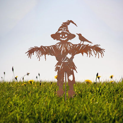 Rustic Metal Scarecrow Garden Stake, Halloween Yard Art