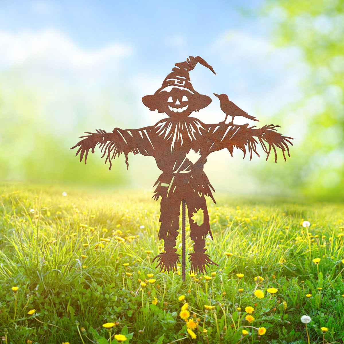 Rustic Metal Scarecrow Garden Stake, Halloween Yard Art