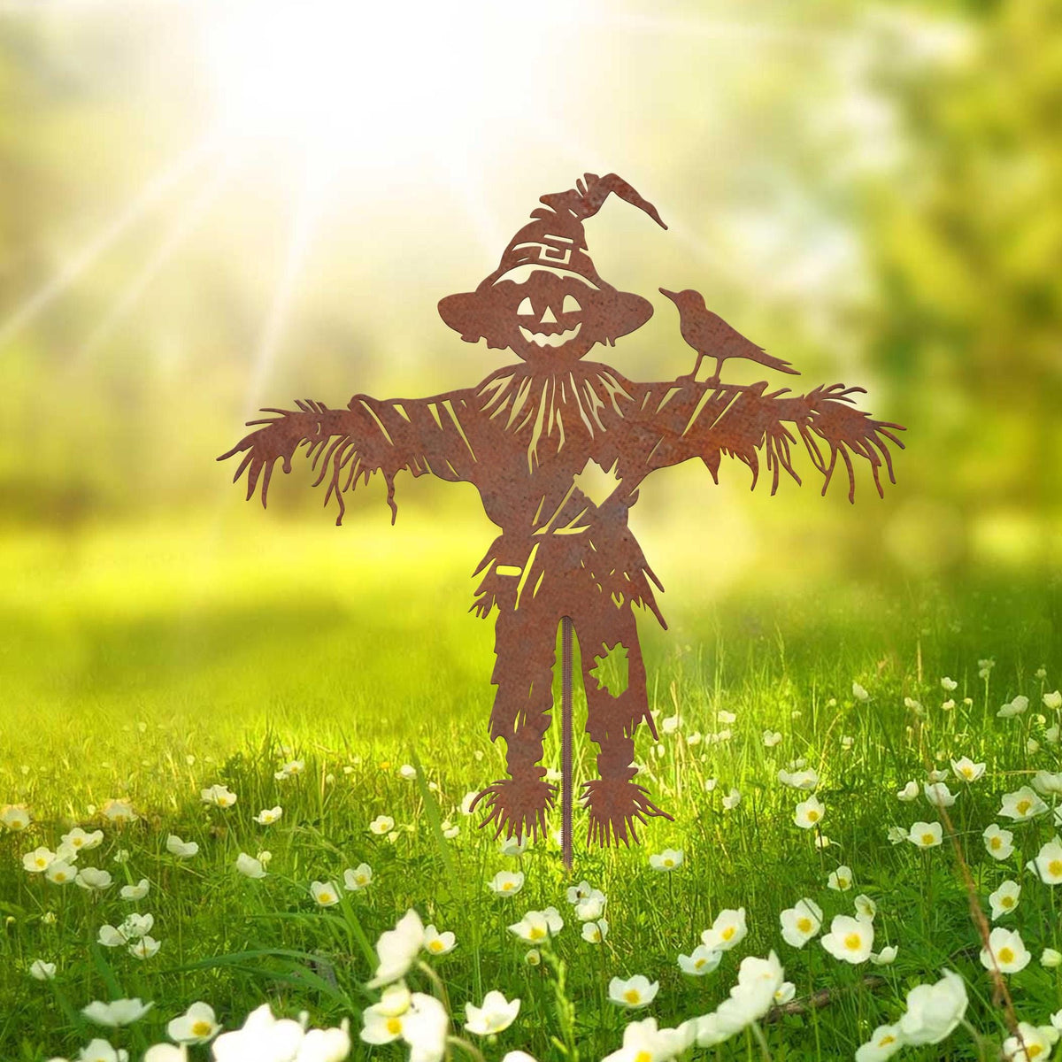 Rustic Metal Scarecrow Garden Stake, Halloween Yard Art