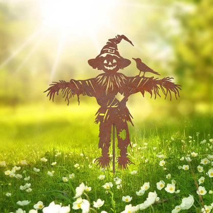 Rustic Metal Scarecrow Garden Stake, Halloween Yard Art