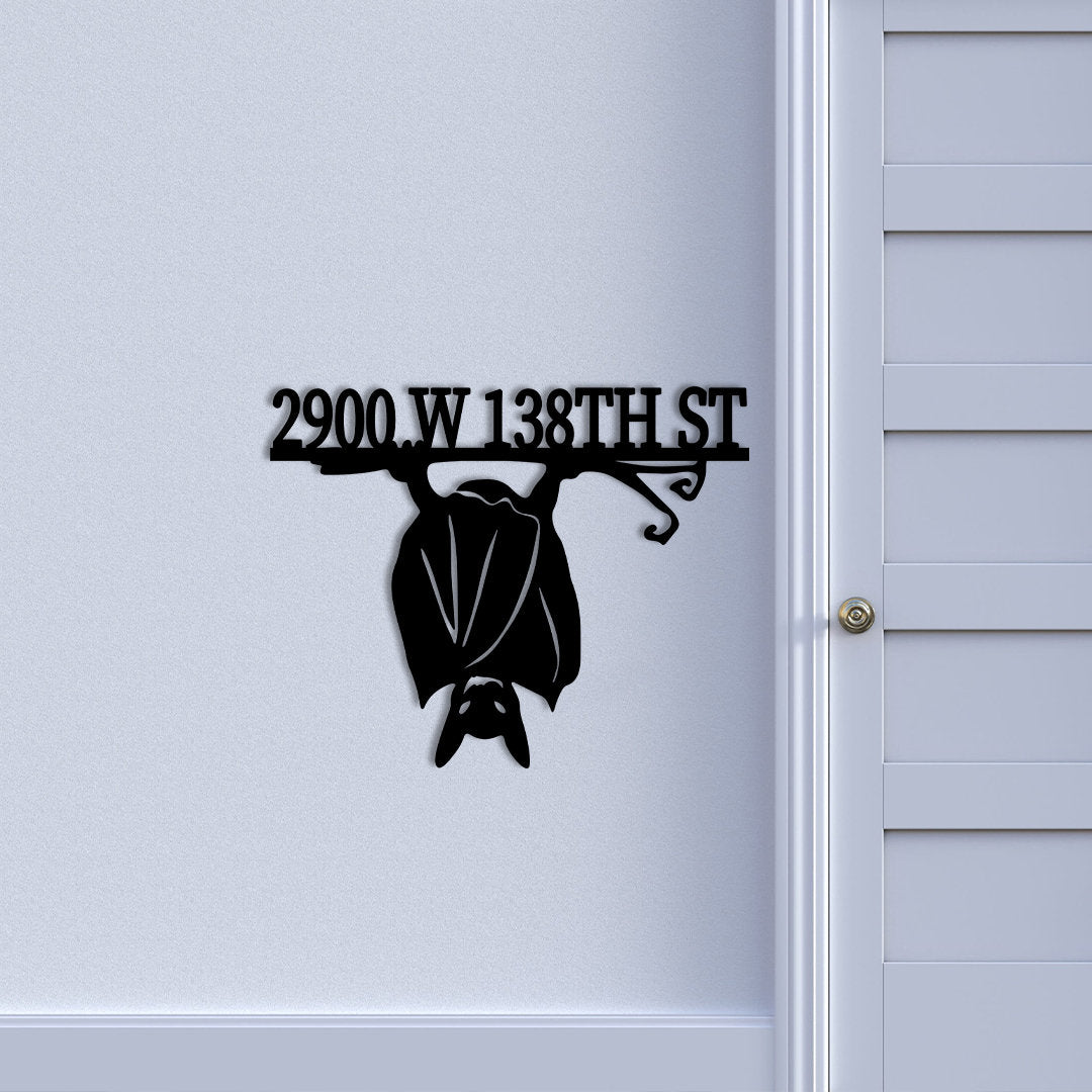 Personalized Bat Address Sign, Custom Metal House Number Plaque, Fall Home Decor