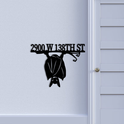 Personalized Bat Address Sign, Custom Metal House Number Plaque, Fall Home Decor