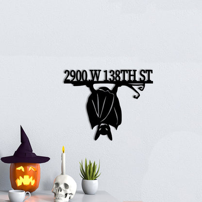 Personalized Bat Address Sign, Custom Metal House Number Plaque, Fall Home Decor