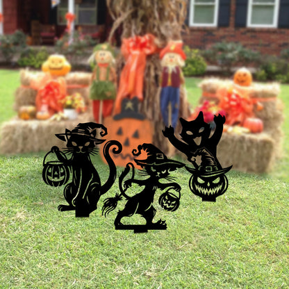 Black Metal Halloween Cat Yard Stake, Spooky Garden Decor