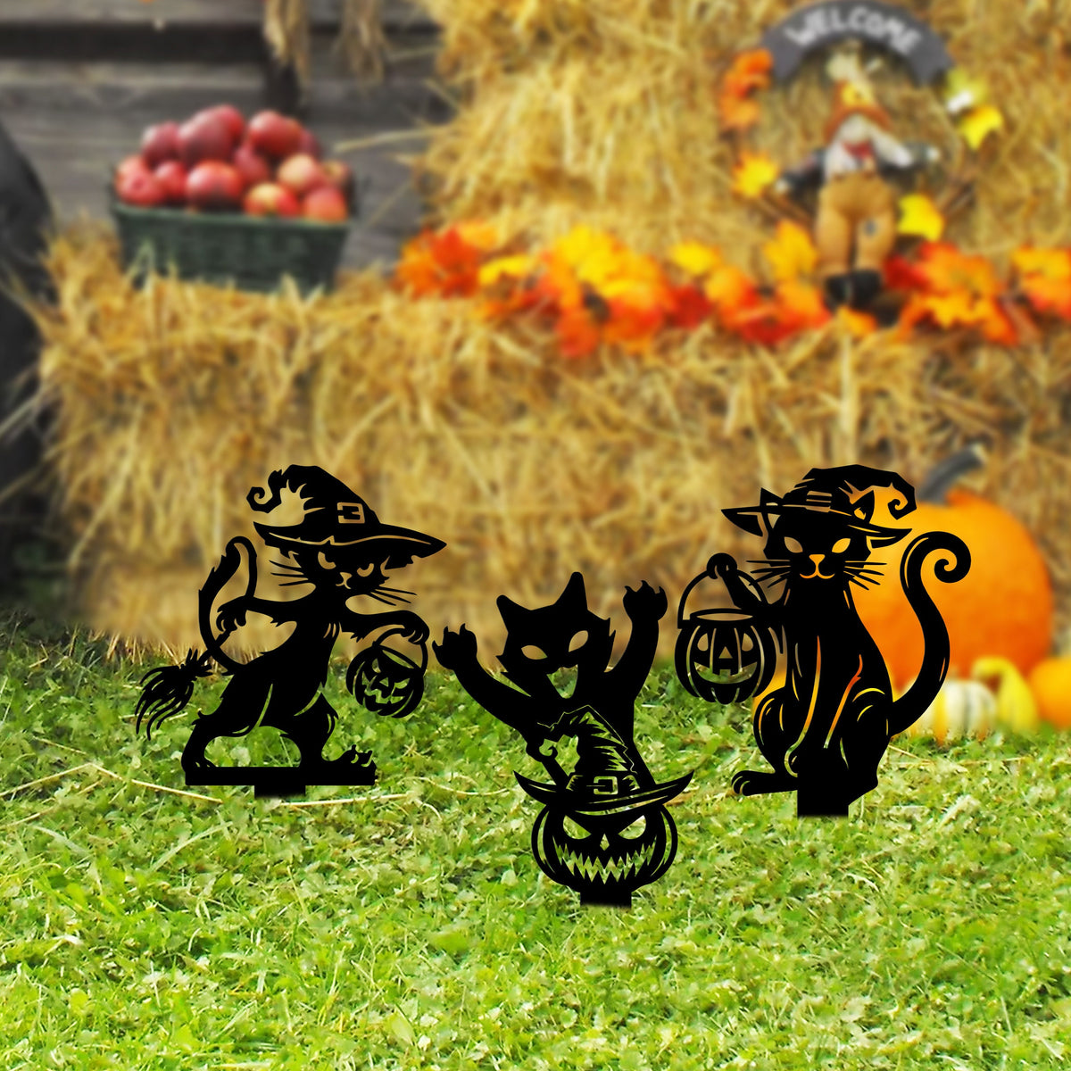 Black Metal Halloween Cat Yard Stake, Spooky Garden Decor