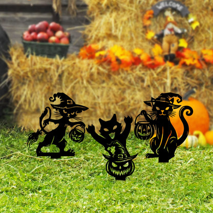 Black Metal Halloween Cat Yard Stake, Spooky Garden Decor