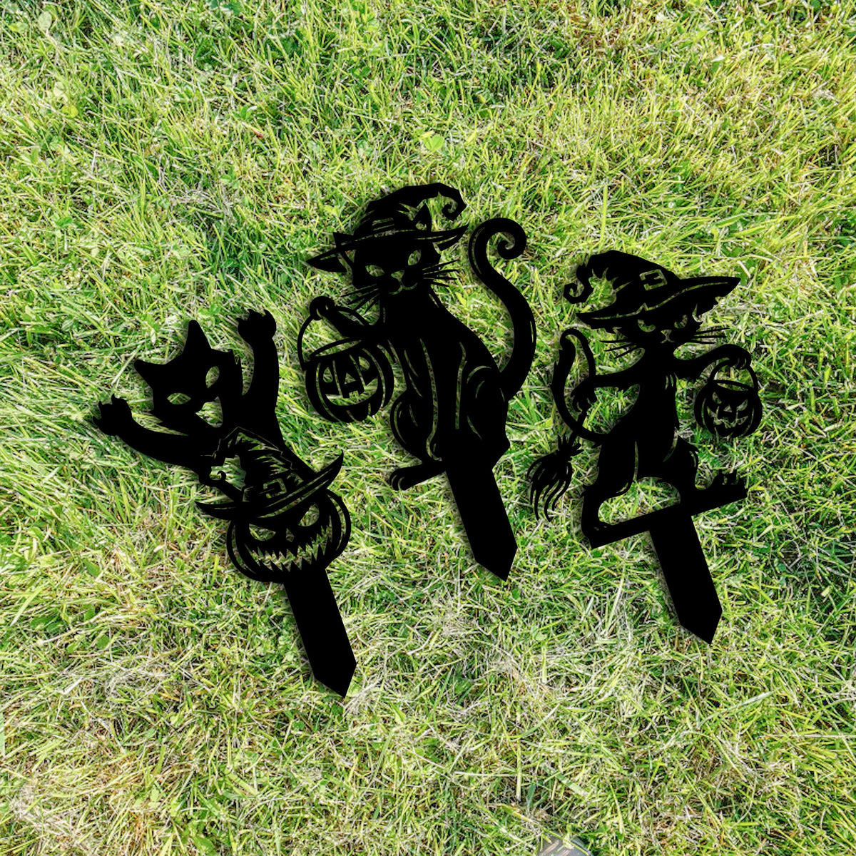 Black Metal Halloween Cat Yard Stake, Spooky Garden Decor