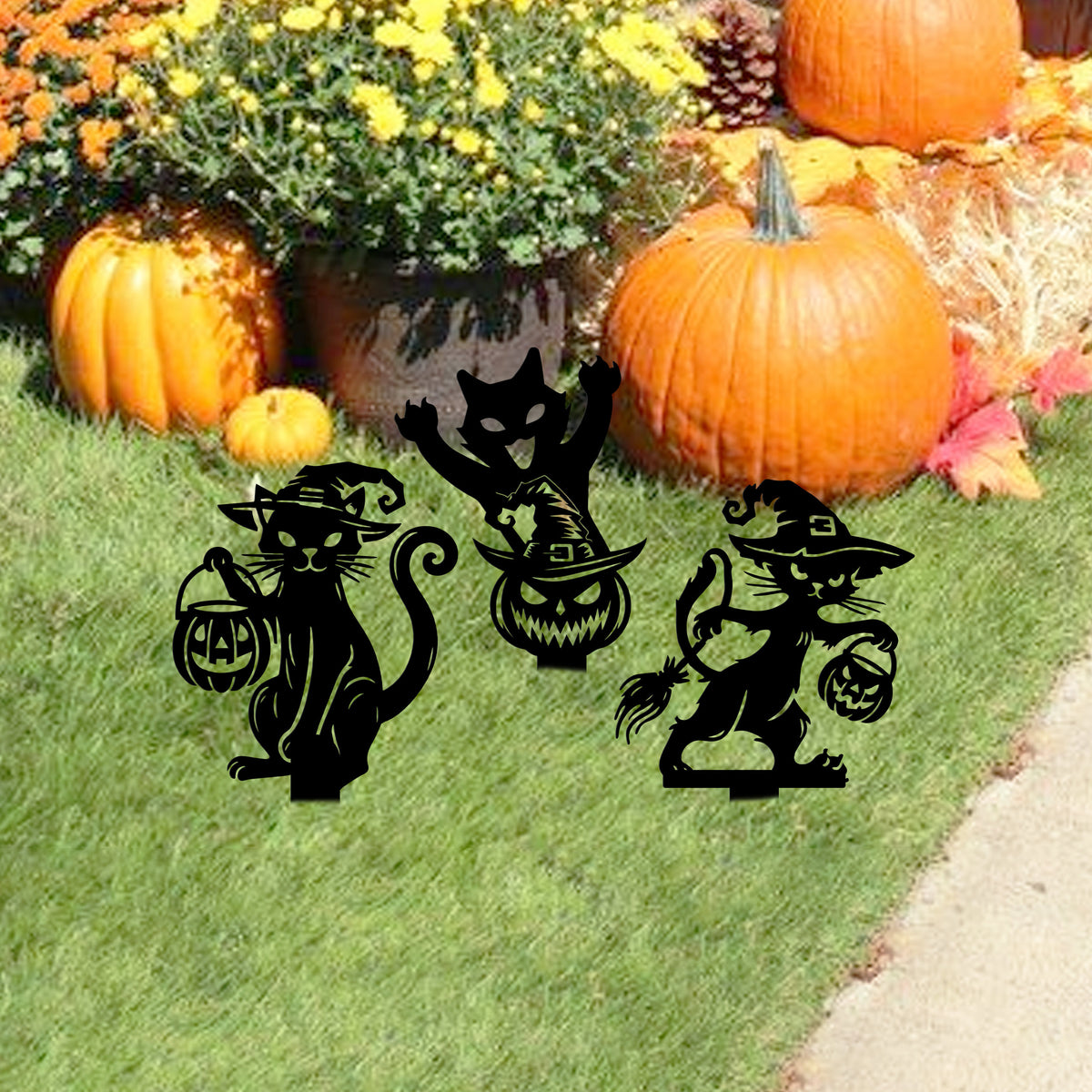 Black Metal Halloween Cat Yard Stake, Spooky Garden Decor