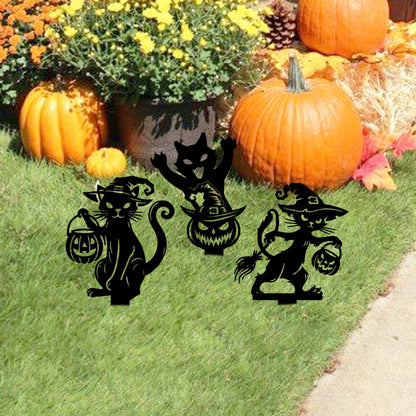 Black Metal Halloween Cat Yard Stake, Spooky Garden Decor