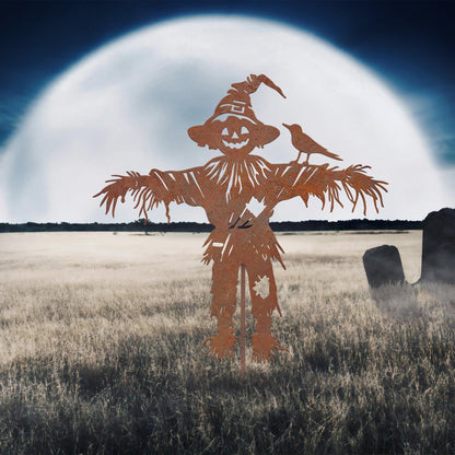 Rustic Metal Scarecrow Garden Stake, Halloween Yard Art