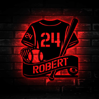 Custom Baseball Metal Sign with Led Light, Personalized Baseball Name Sign, Baseball Wall Decor, Baseball Lover Gift, Gift for Him