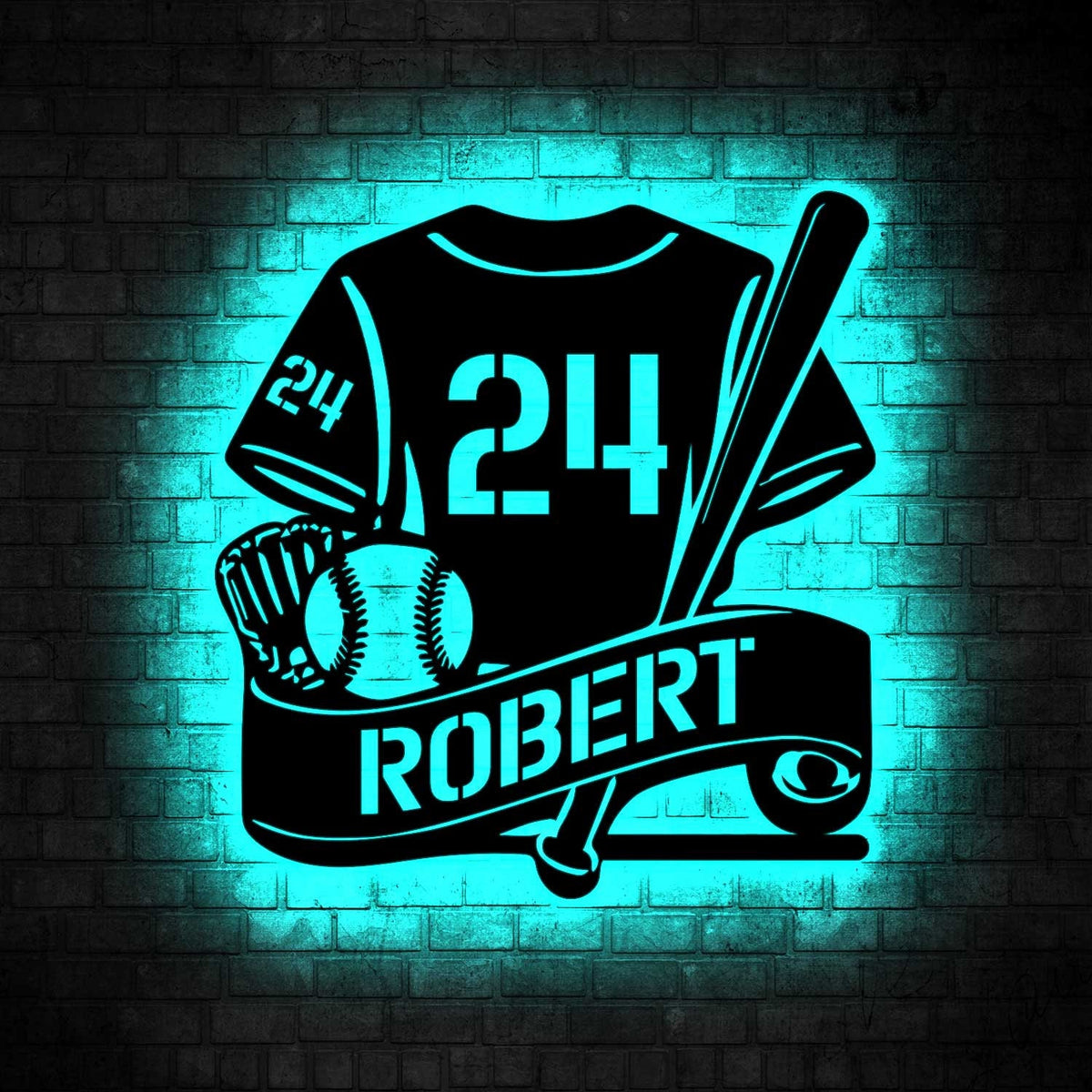 Custom Baseball Metal Sign with Led Light, Personalized Baseball Name Sign, Baseball Wall Decor, Baseball Lover Gift, Gift for Him