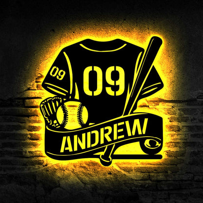 Custom Baseball Metal Sign with Led Light, Personalized Baseball Name Sign, Baseball Wall Decor, Baseball Lover Gift, Gift for Him