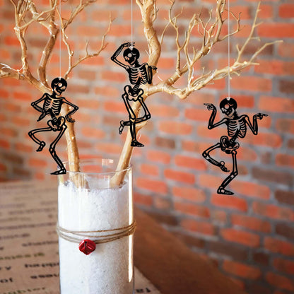 Set of 3 Dancing Skeletons Halloween Ornaments, Funny Metal Sign