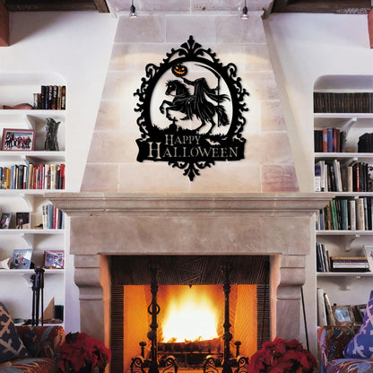 LED Headless Horseman Metal Halloween Sign, Spooky Party Decor