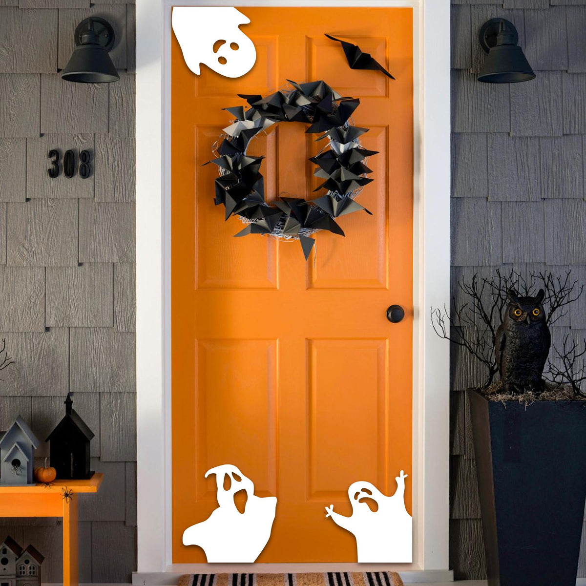 Set of 3 Ghost Halloween Door Corner Sign, Wood Sign, Door Decor