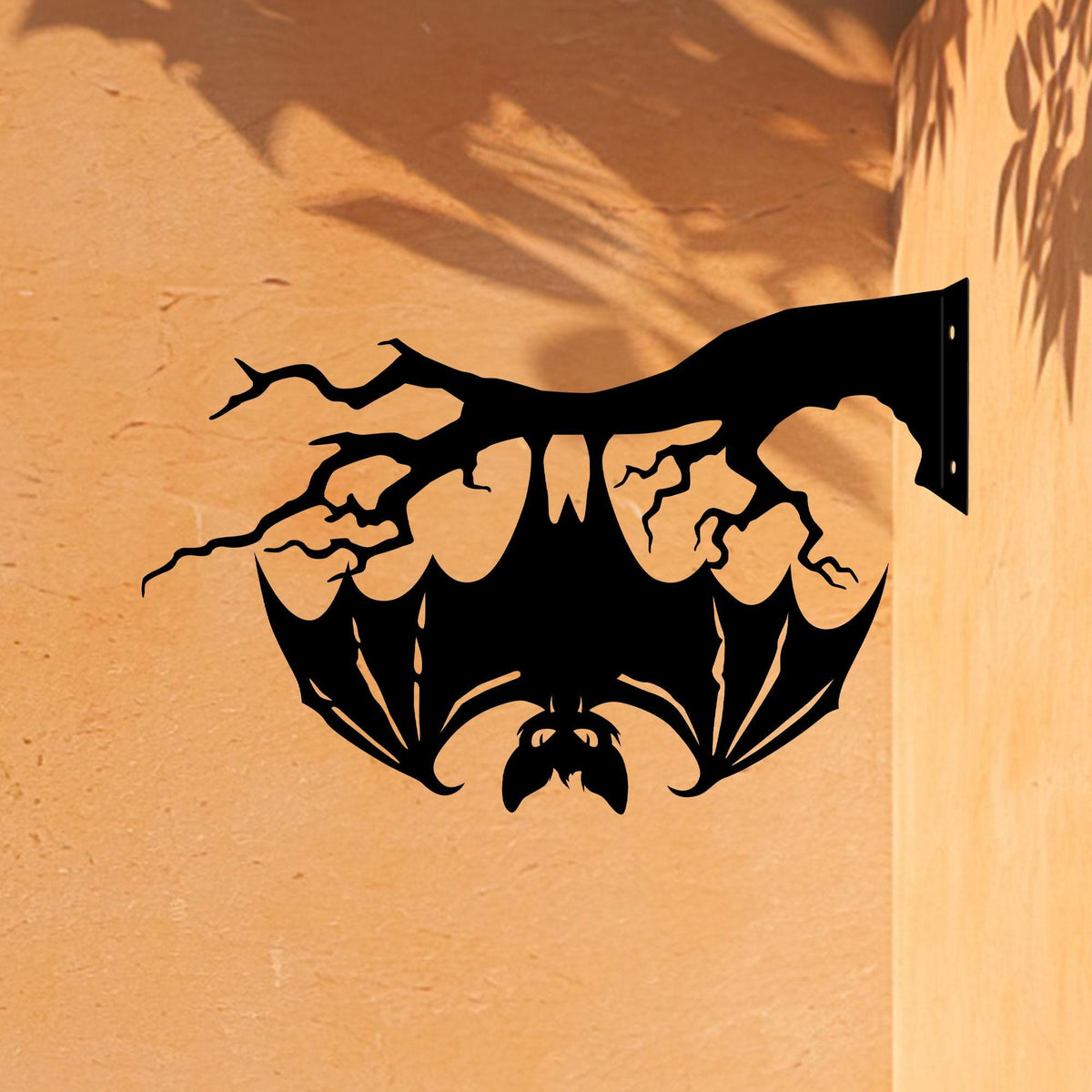 Metal Bat on Branch, Halloween Garden Decor, Vampire Bat Yard Art