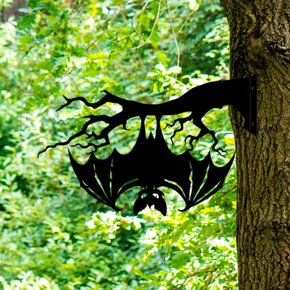 Metal Bat on Branch, Halloween Garden Decor, Vampire Bat Yard Art