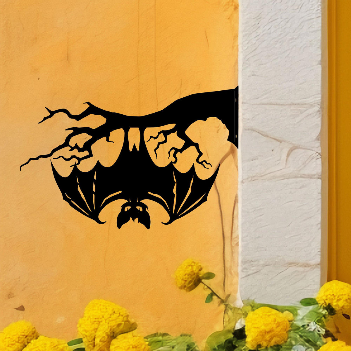 Metal Bat on Branch, Halloween Garden Decor, Vampire Bat Yard Art