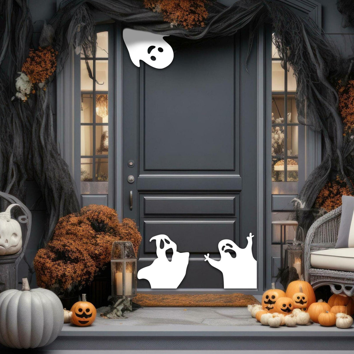 Set of 3 Ghost Halloween Door Corner Sign, Wood Sign, Door Decor