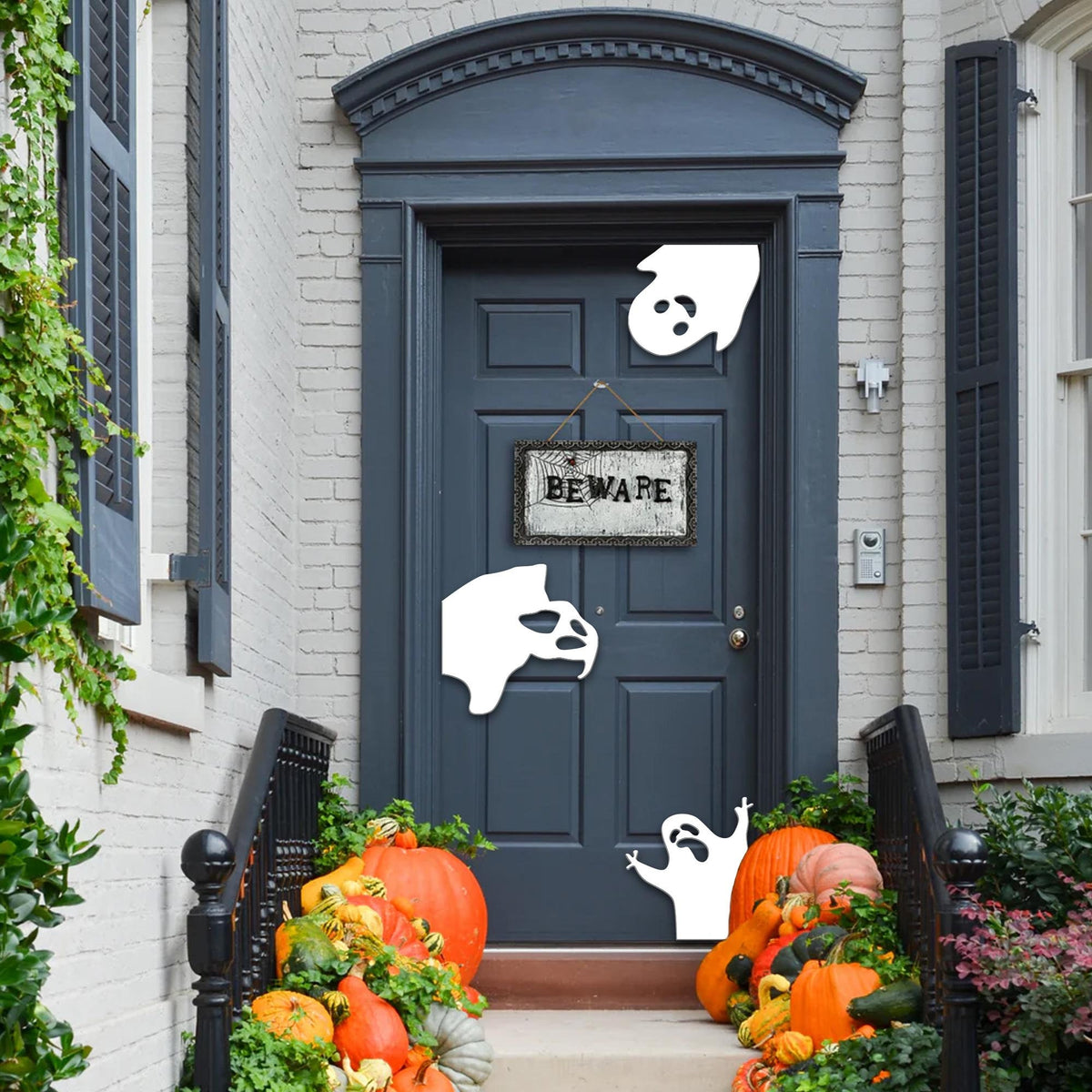 Set of 3 Ghost Halloween Door Corner Sign, Wood Sign, Door Decor