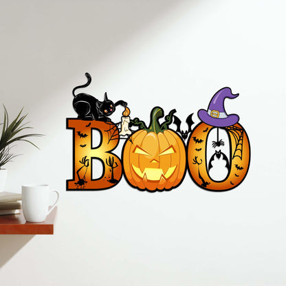 Halloween Metal Wall Art, Spooky Cat Pumpkin Decor