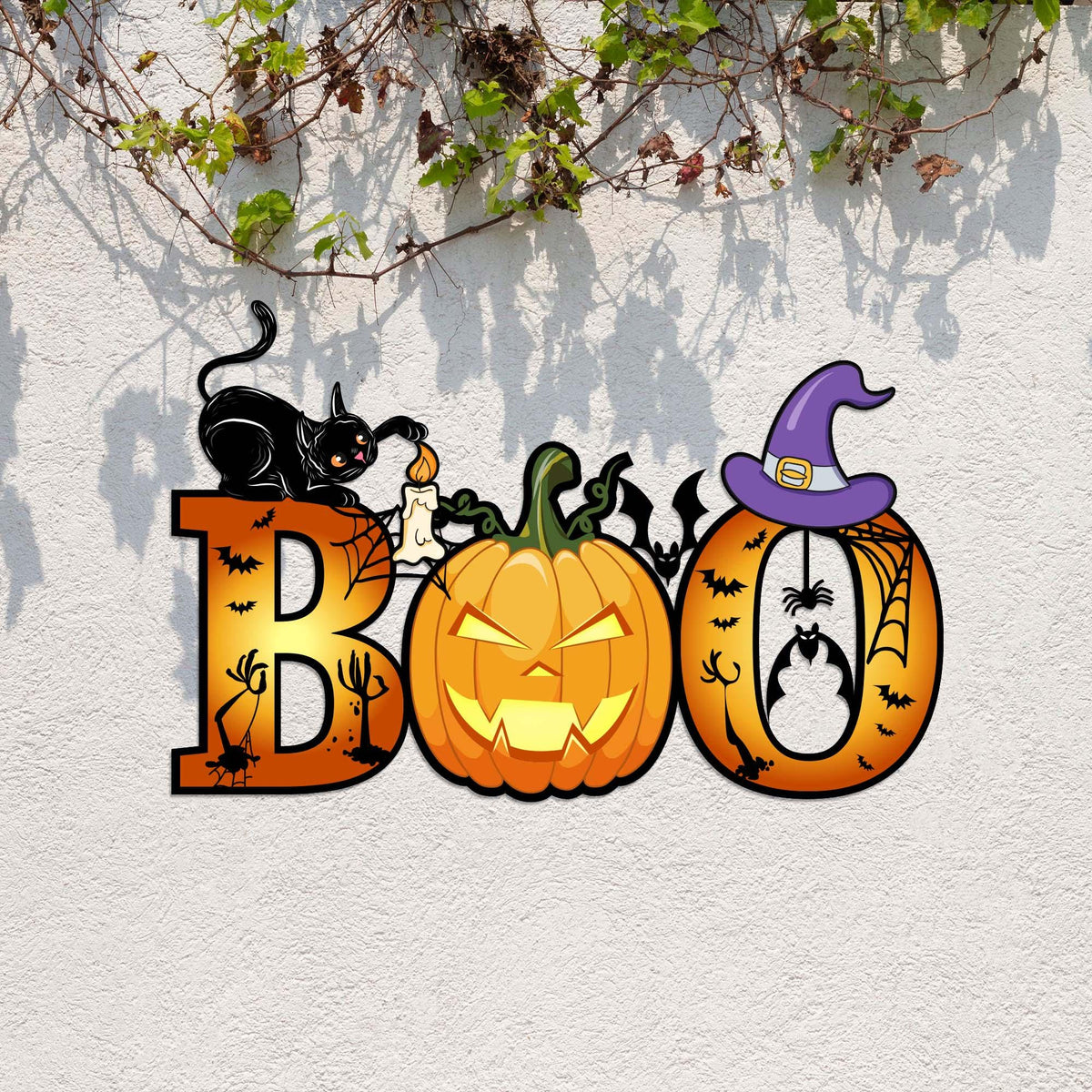 Halloween Metal Wall Art, Spooky Cat Pumpkin Decor