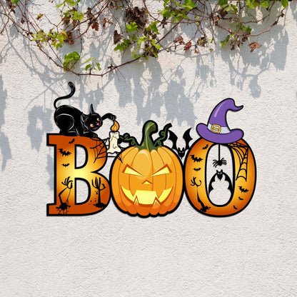 Halloween Metal Wall Art, Spooky Cat Pumpkin Decor