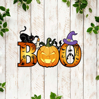 Halloween Metal Wall Art, Spooky Cat Pumpkin Decor
