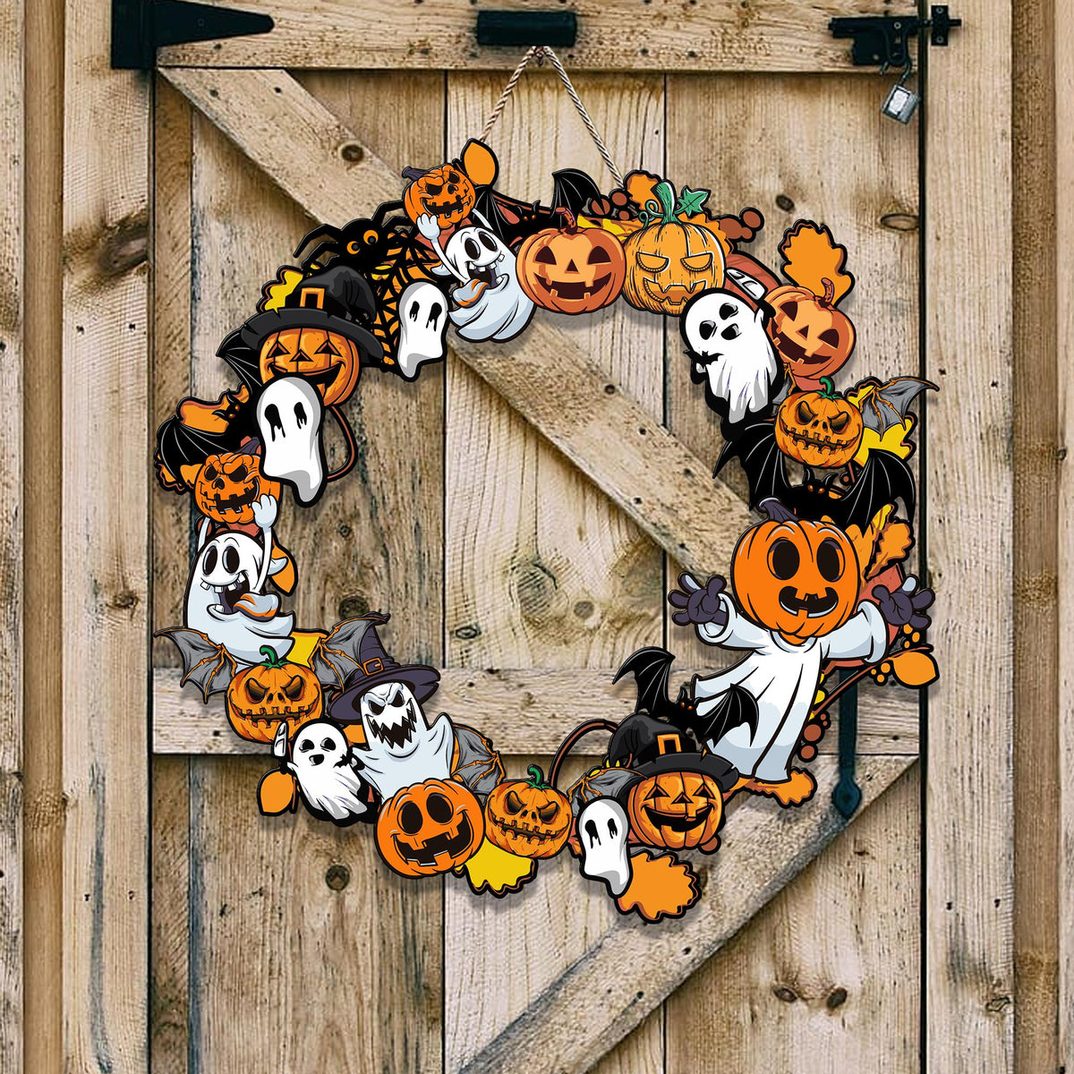 Halloween Ghost Pumpkin Wreath, Spooky Polywood Door Hanger