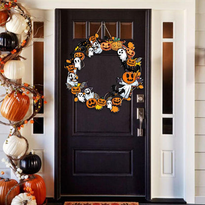 Halloween Ghost Pumpkin Wreath, Spooky Polywood Door Hanger