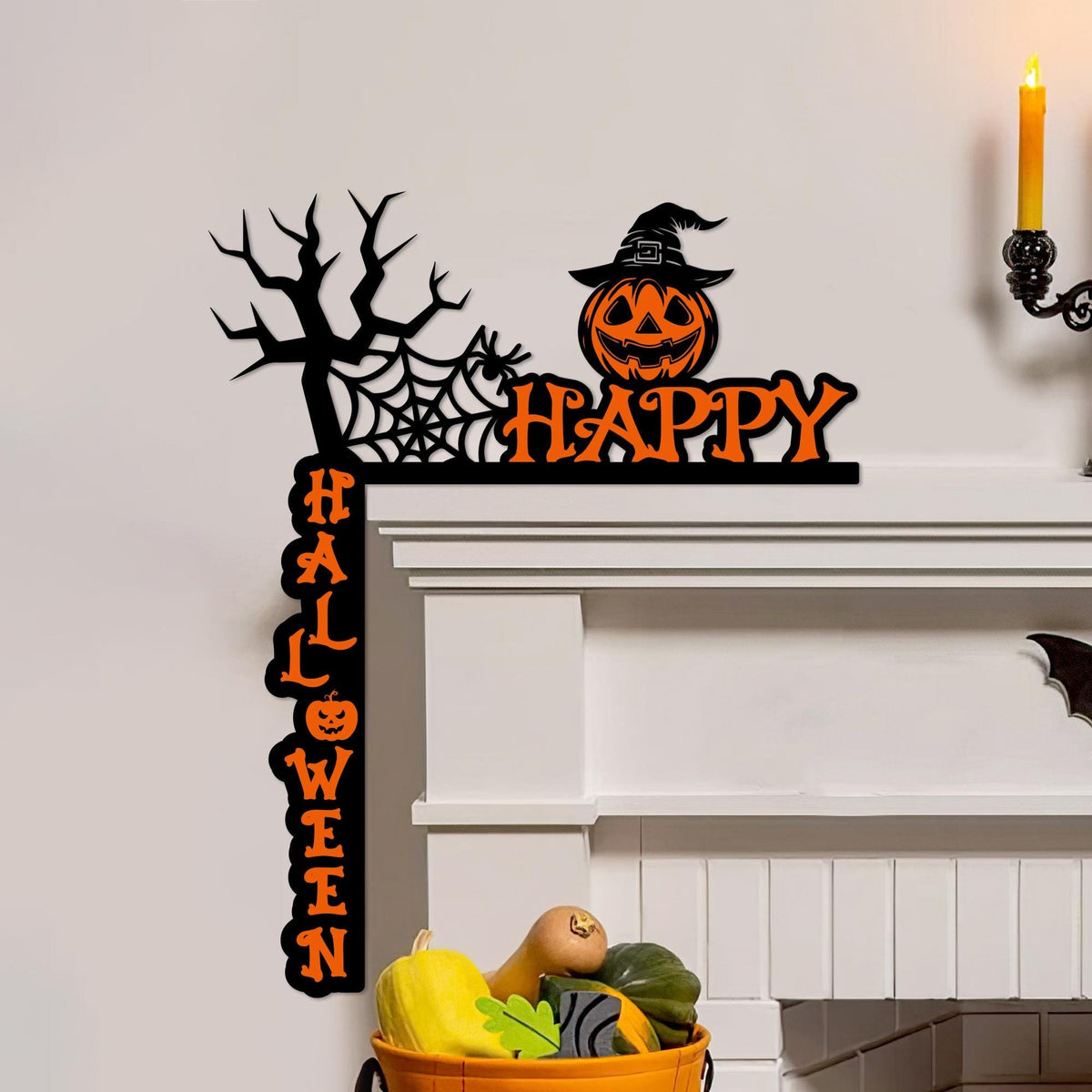 Halloween Door Corner Sign, Spooky Spiderweb Pumpkin, Polywood Decor