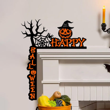 Halloween Door Corner Sign, Spooky Spiderweb Pumpkin, Polywood Decor