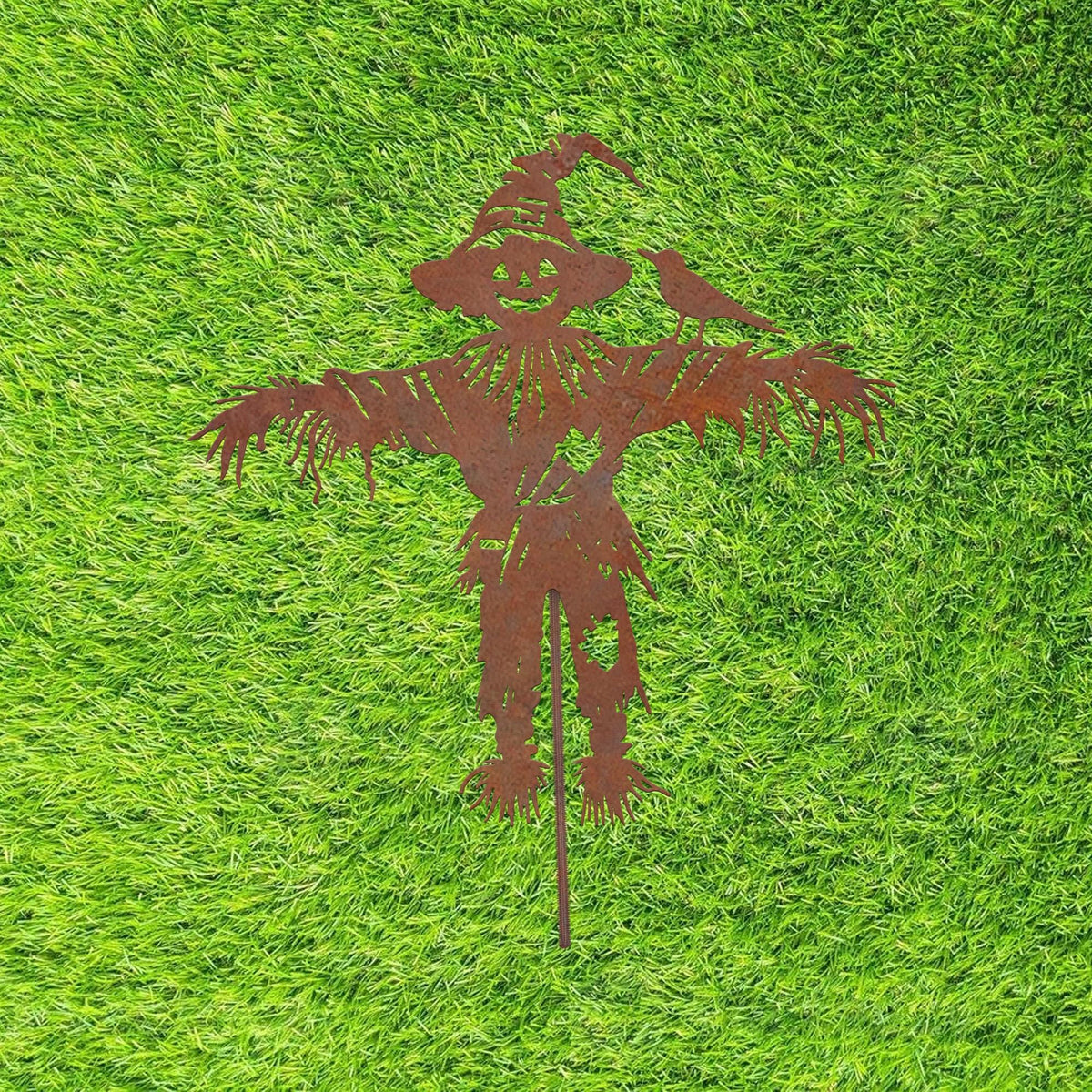 Rustic Metal Scarecrow Garden Stake, Halloween Yard Art