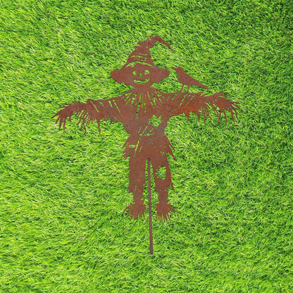 Rustic Metal Scarecrow Garden Stake, Halloween Yard Art