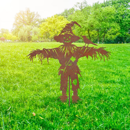 Rustic Metal Scarecrow Garden Stake, Halloween Yard Art