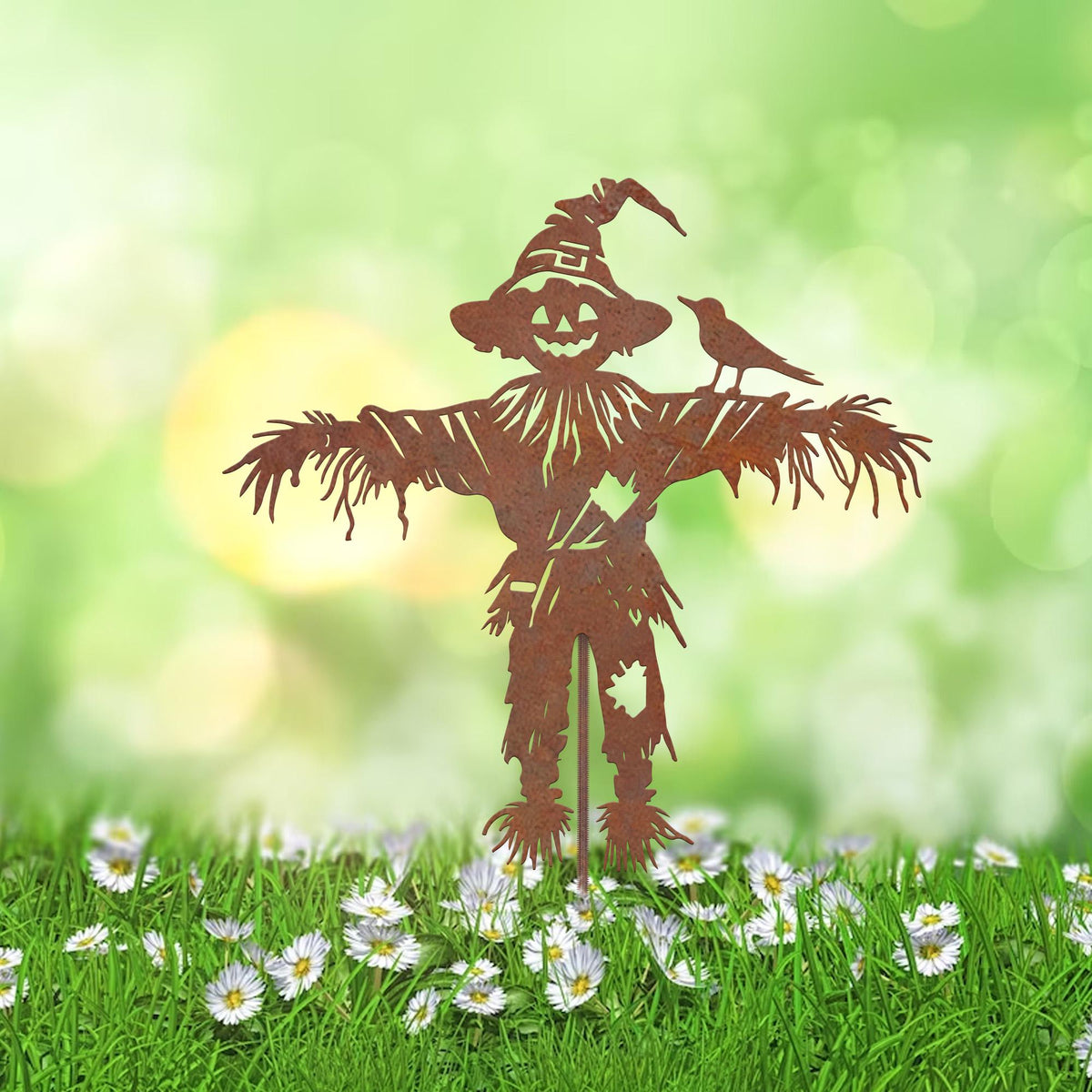 Rustic Metal Scarecrow Garden Stake, Halloween Yard Art