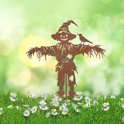 Rustic Metal Scarecrow Garden Stake, Halloween Yard Art