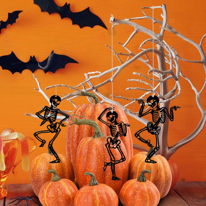 Set of 3 Dancing Skeletons Halloween Ornaments, Funny Metal Sign