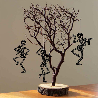 Set of 3 Dancing Skeletons Halloween Ornaments, Funny Metal Sign