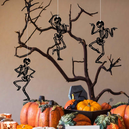 Set of 3 Dancing Skeletons Halloween Ornaments, Funny Metal Sign