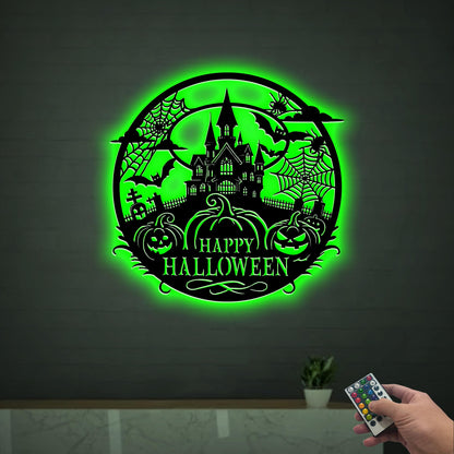 LED Happy Halloween Metal Wall Art, Spooky Home Decor