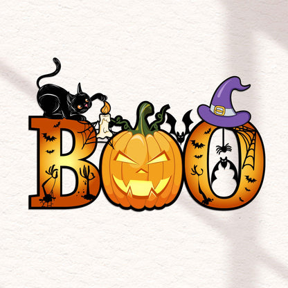 Halloween Metal Wall Art, Spooky Cat Pumpkin Decor