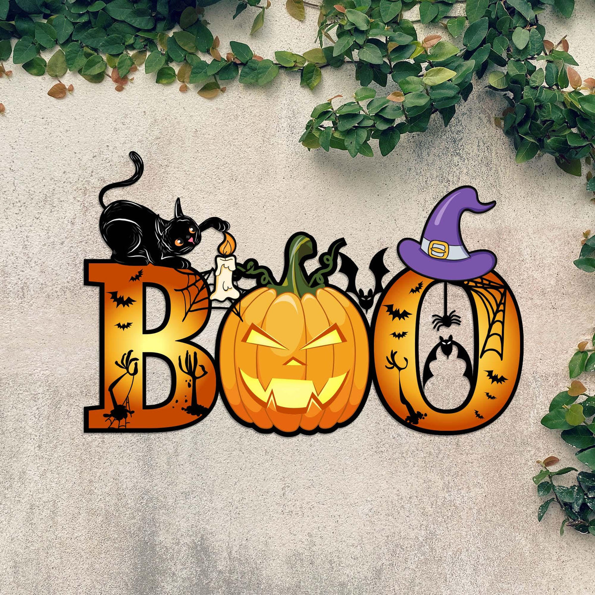 Halloween Metal Wall Art, Spooky Cat Pumpkin Decor