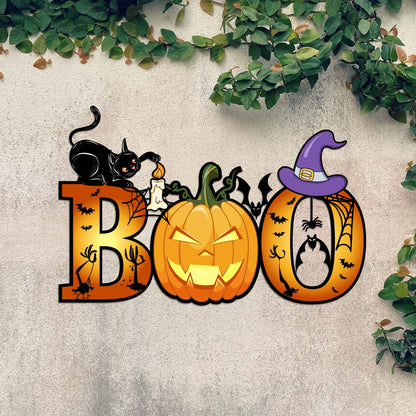 Halloween Metal Wall Art, Spooky Cat Pumpkin Decor