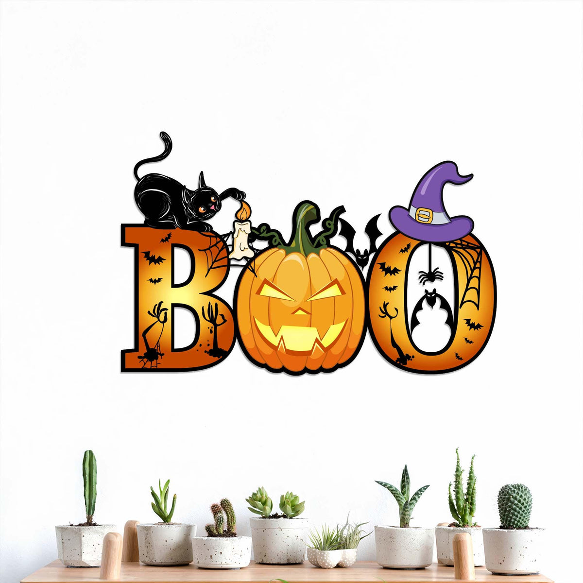 Halloween Metal Wall Art, Spooky Cat Pumpkin Decor