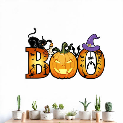 Halloween Metal Wall Art, Spooky Cat Pumpkin Decor