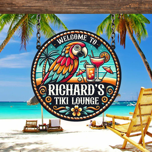 Custom Colorful Parrot Bar Metal Sign, Parrot Bar Sign, Tiki Bar Sign, Man Cave Decor, Beach Bar Decor, Tiki Lounge Decor