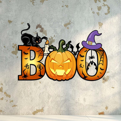 Halloween Metal Wall Art, Spooky Cat Pumpkin Decor